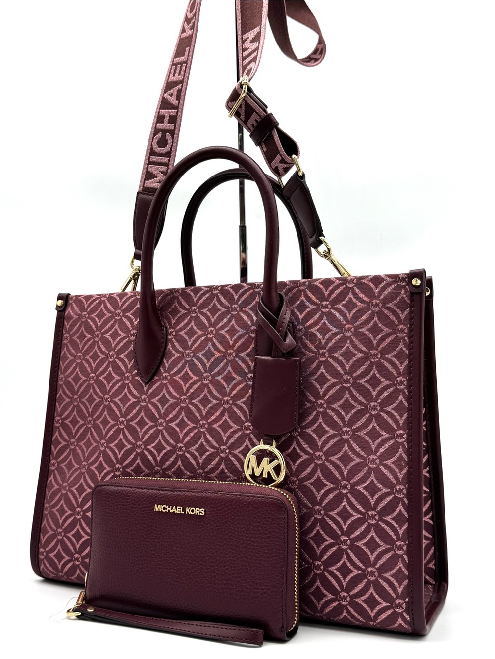 Michael Kors Medium Mirella Tote Bag & Matching Phone Case Wallet - Ox Blood